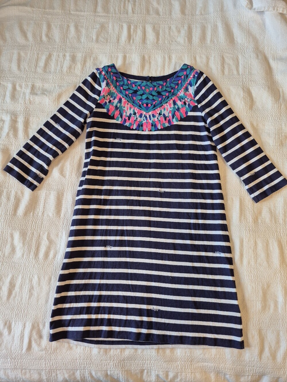 Lilly Pulitzer girls size XL or 12-14 3/4 sleeve blue & white stripe shirt dress
